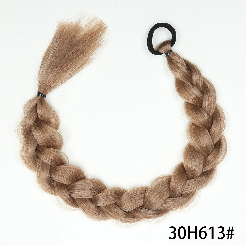 Synthetic Long Twist Braid Ponytail Extensions With Rubber Band 24 Inch Boxing Braided Hair Extensions For Women Daily Use