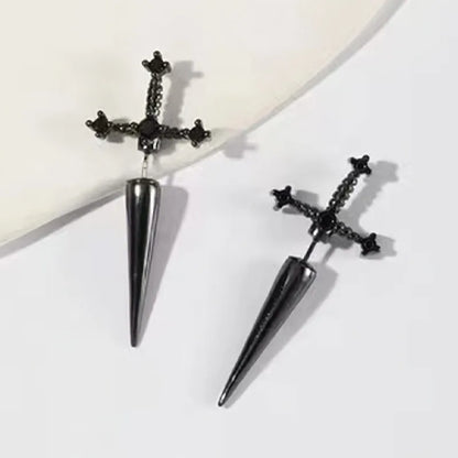 2pcs Gothic Kinitial Sword Stud Earrings, Vintage Cool Punk Crystal Ear Jacket Goth Dagger Earrings Jewelry Gift For Women