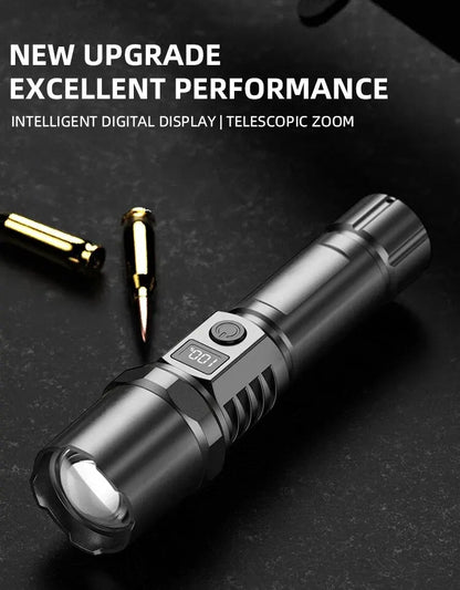 High Power XHP100 Led Flashlight Rechargeable Retractable Flashlight Digital Zoom Usb Hand Light For Camping,Outdoor And Emerge