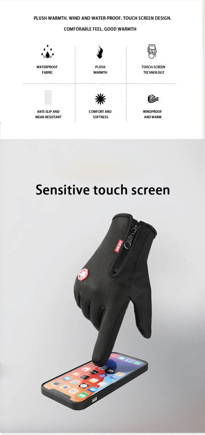 Guantes cálidos de invierno para hombres y mujeres, impermeables y agradables para la piel, con pantalla táctil, adecuados para ciclismo y esquí