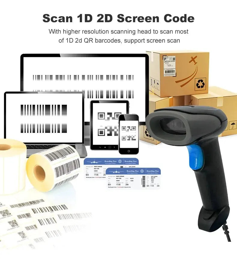 U20 1D/2D Supermarket Barcode Reader USB Wired Handheld Warehouse Bar Code QR Code Scanner CMOS Image High-speed Decoding