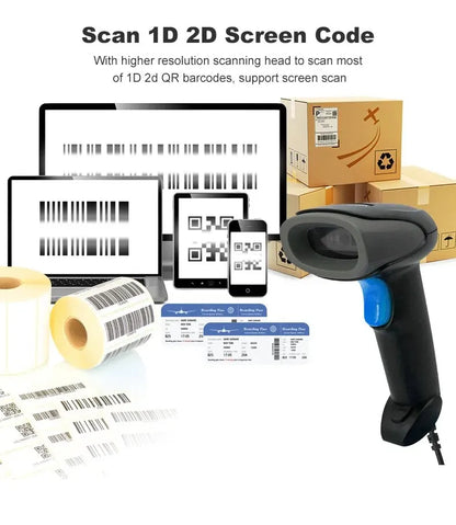 U20 1D/2D Supermarket Barcode Reader USB Wired Handheld Warehouse Bar Code QR Code Scanner CMOS Image High-speed Decoding