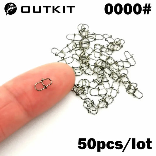 OUTKIT 50PCS Stainless Steel Pin Swivel Fishing Accessories Connector Lure Clip Rolling Swivels Sea Fishing Tackle