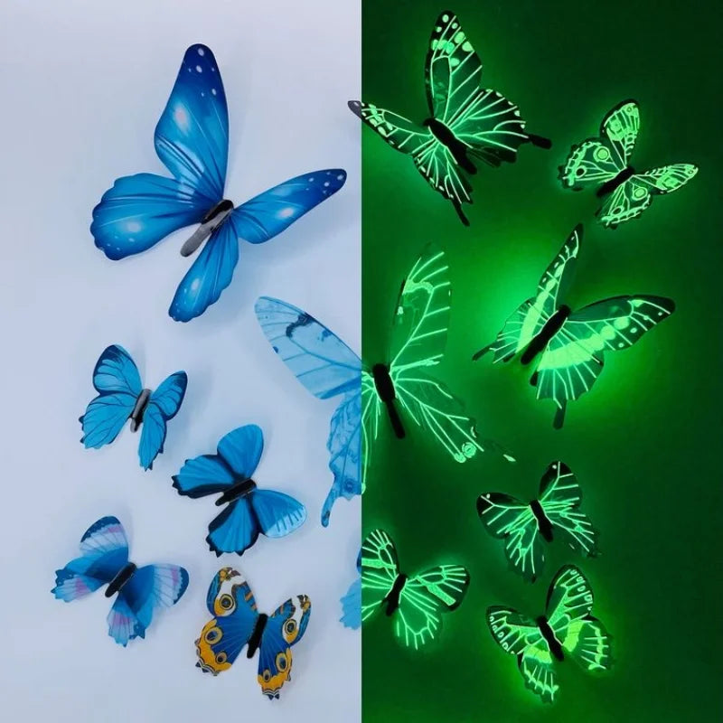 Nuevo 12 piezas de pegatinas de pared creativas de mariposa luminosa 3D de moda para bricolaje, pegatinas de pared modernas, arte de pared, decoraciones para el hogar, regalo DIY