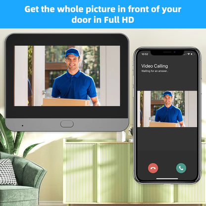 Mirilla digital para puerta con vídeo, WiFi, PIR, IR, timbre, cámara Magic Eye FHD, Alexa y Google, con aplicación Tuya Smart Life de 3 MP