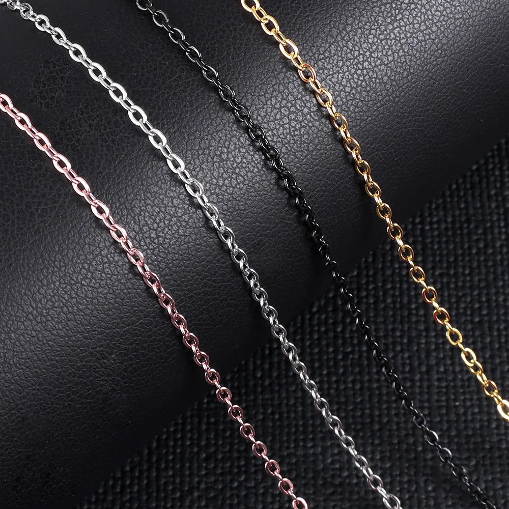 LUXUSTEEL 10Pcs/Lot Stainless Steel Chains 2mm/1mm O Shape Rolo Link Cuban Long Necklace For Women Pendant DIY Jewelry Wholesale