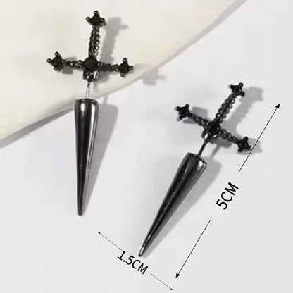 2pcs Gothic Kinitial Sword Stud Earrings, Vintage Cool Punk Crystal Ear Jacket Goth Dagger Earrings Jewelry Gift For Women