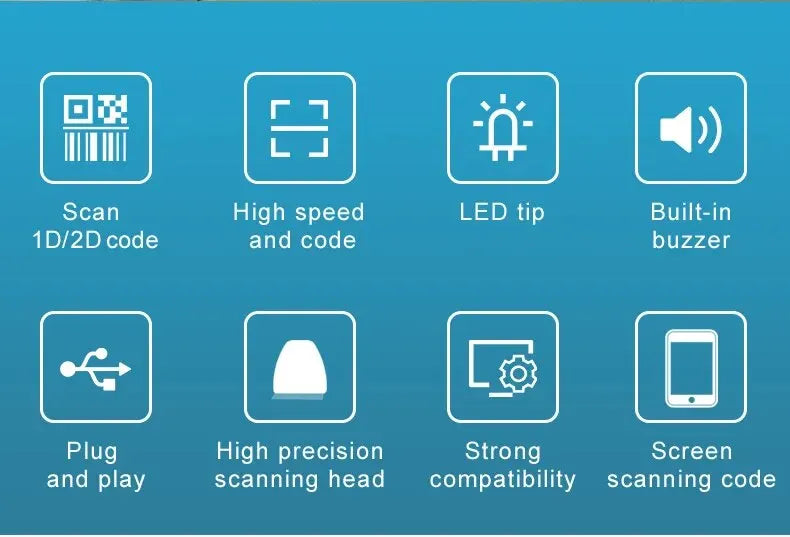 CMOS Image 1D 2D Wired Barcode Scanner 640x480 Pixels High-precision Handheld Bar Code Reader U12 For Inventory Management