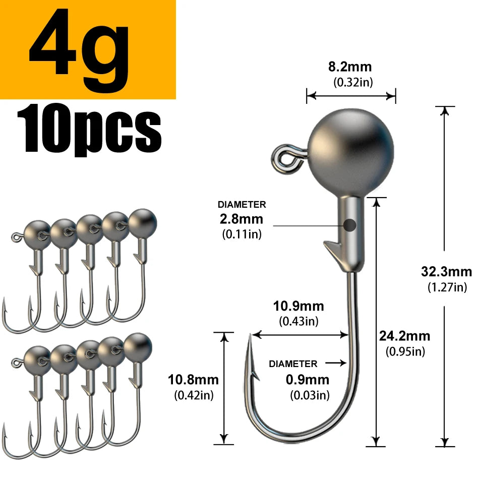 JYJ 1g 2g 3g 4g 5g 10g 20g 22g 25g 28g anzuelo de pesca con cabeza plomada, señuelo de pesca con cebo duro, gusano blando, anzuelo de pesca