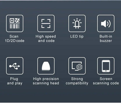 U20 1D/2D Supermarket Barcode Reader USB Wired Handheld Warehouse Bar Code QR Code Scanner CMOS Image High-speed Decoding