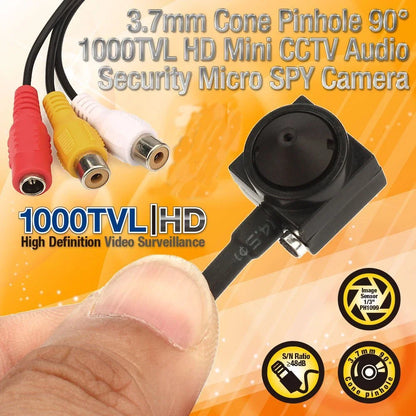 Cámara de vigilancia de seguridad mini HD Uvusee CCTV 1/3 CCD 1000TVL 3,7 mm de ángulo más amplio con micrófono de audio