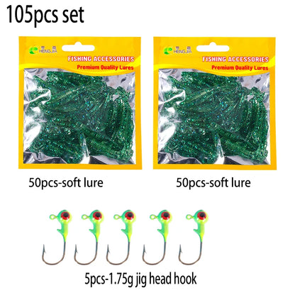 Hengjia 50pcs/Lot 4.5CM Small Soft Worm Swimbait T Tail Silicone Bait Wobbler Fishing Tackle for Carp Bass Pike