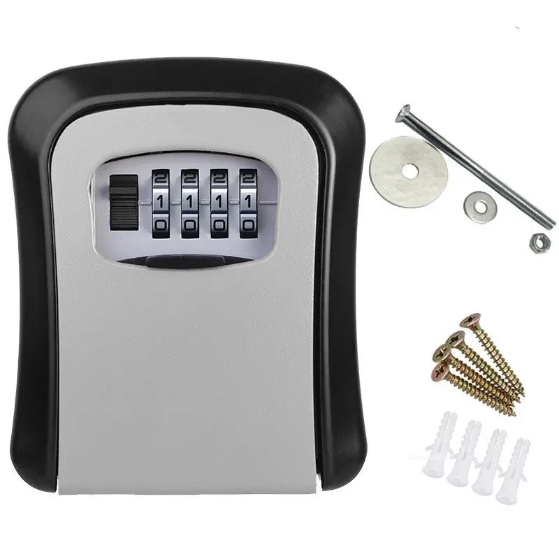 Wall Mount Key Lock Box 4 Digit Password Code Security Lock No Key for Home Office Key Safe Secret Storage Box Organizer