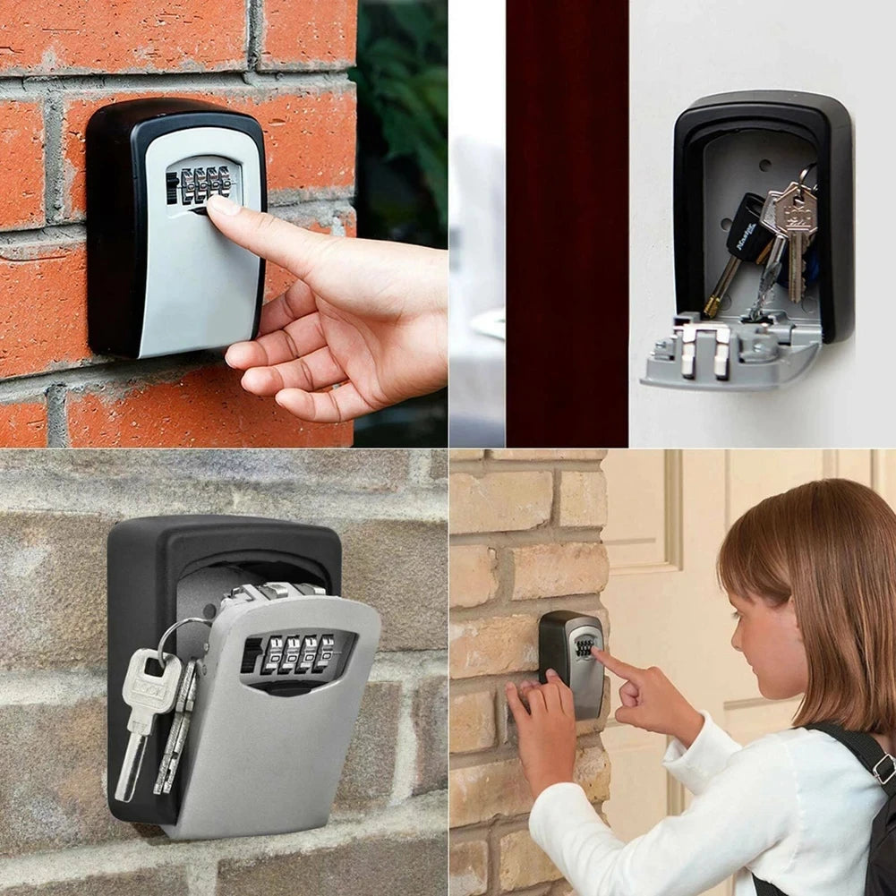 Wall Mount Key Lock Box 4 Digit Password Code Security Lock No Key for Home Office Key Safe Secret Storage Box Organizer