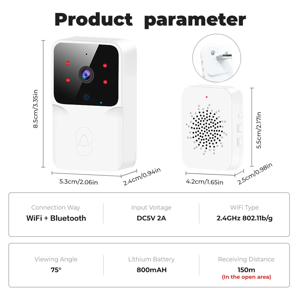 Timbre WiFi para el hogar Tuya WiFi Timbre inalámbrico con cámara alimentada por batería CC CA con timbre con cámara Alexa Google