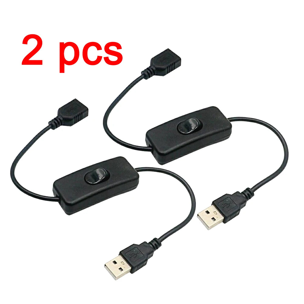 Cable USB de 2 piezas con interruptor de encendido/apagado, cable de extensión para lámpara USB, cable de alimentación para ventilador USB, adaptador duradero, auriculares USB, LED