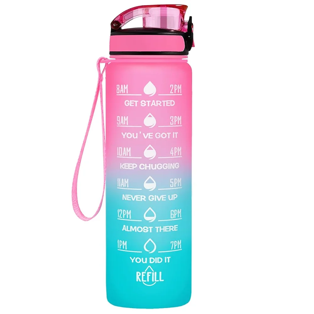 32 Oz Leakproof Water Bottles with Times to Drink and Straw Motivational Drinking Sports Water Bottle for Fitnes Gym Outdoor