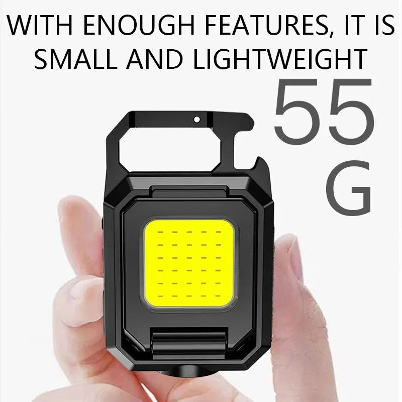 Mini LED Flashlight Keychain Light Double COB Lights USB Rechargeable Work Lights Fishing Lanterna with Magnet Built-in Battery