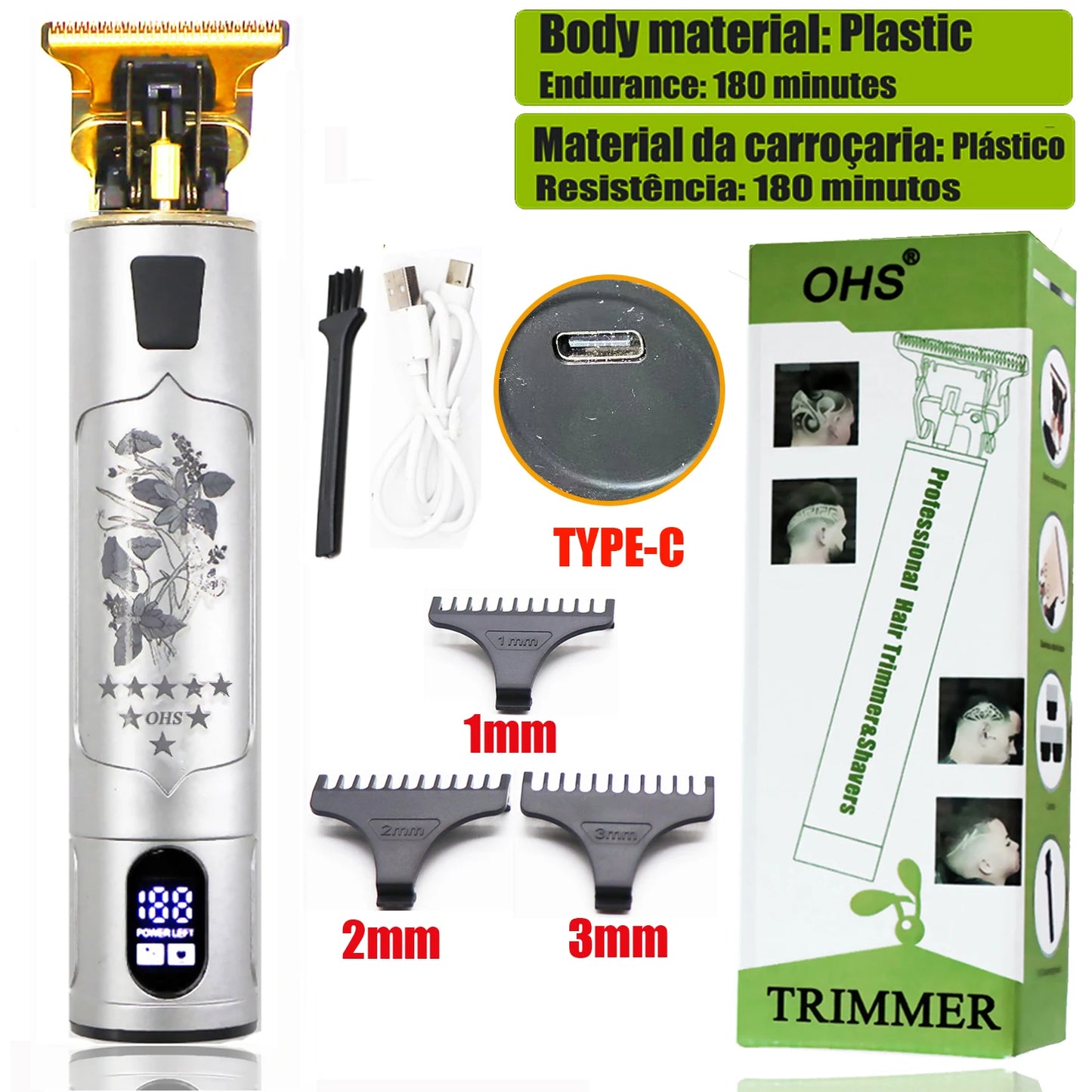 LCD Display T9 Hair Clipper Beard Shaving Body Hair Trimmer Clippers Electric Men Haircut Machine 0mm Barber Shaver