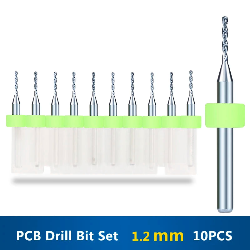 XCAN 10 piezas/juego de brocas mini para PCB de carburo de tungsteno de acero de 0,3 mm a 1,2 mm para máquina de brocas CNC para circuitos impresos