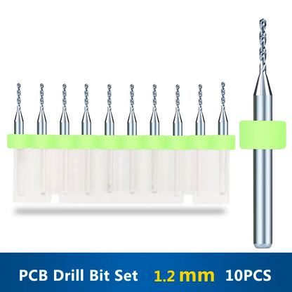 XCAN 10 piezas/juego de brocas mini para PCB de carburo de tungsteno de acero de 0,3 mm a 1,2 mm para máquina de brocas CNC para circuitos impresos