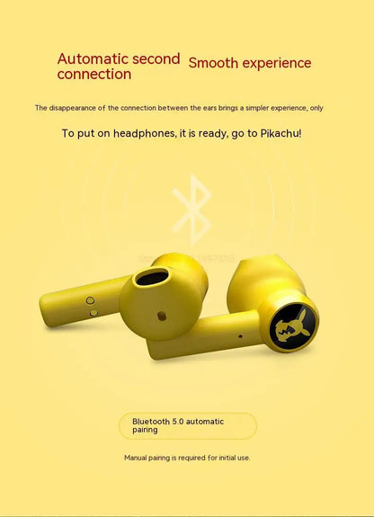 Pokemon Pikachu Earphones Wireless Bluetooth 5.0 Razer Sport Noise Reduction Headphones Touch Control Microphone Universal Gifts