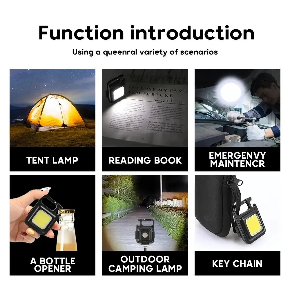 Mini LED Flashlight Keychain Aluminium Alloy Portable COB Camping Lamps USB Charging Work Lights Outdoor Fishing Hiking Lanterna