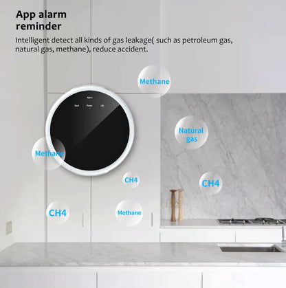 Detector de fugas de gas natural con WiFi, alarma de seguridad contra incendios, control por aplicación Tuya, pantalla LCD inteligente para el hogar