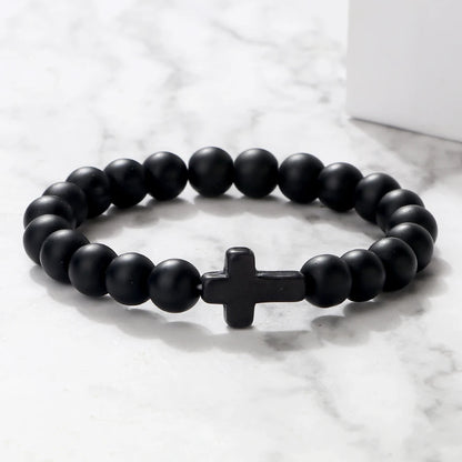 Pulsera de piedra natural con dijes, pulseras de cuentas de lava negra mate hechas a mano para hombres y mujeres, cadena de oración para fitness, joyería para parejas, regalo