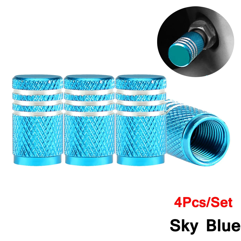 DSYCAR 4Pcs Silver Car Tire Valve Stems Cap Knurling Style Tire Valve Cap Aluminum Tire Wheel Stem Air Valve Cap for US Schrader