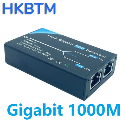 HKBTM Gigabit 2 Port POE Extender, IEEE 802.3af/at PoE+ Standard, 10/100/1000Mbps, POE Repeater 100 meters(328 ft), Extender