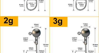 JYJ 1g 2g 3g 4g 5g 10g 20g 22g 25g 28g anzuelo de pesca con cabeza plomada, señuelo de pesca con cebo duro, gusano blando, anzuelo de pesca