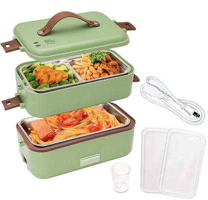 Self Cooking Electric Lunch Box, Portable Food Warmer for On-the-Go,Rice Cooker 2 Layers 800ML Heated Lunch Box for Home Office