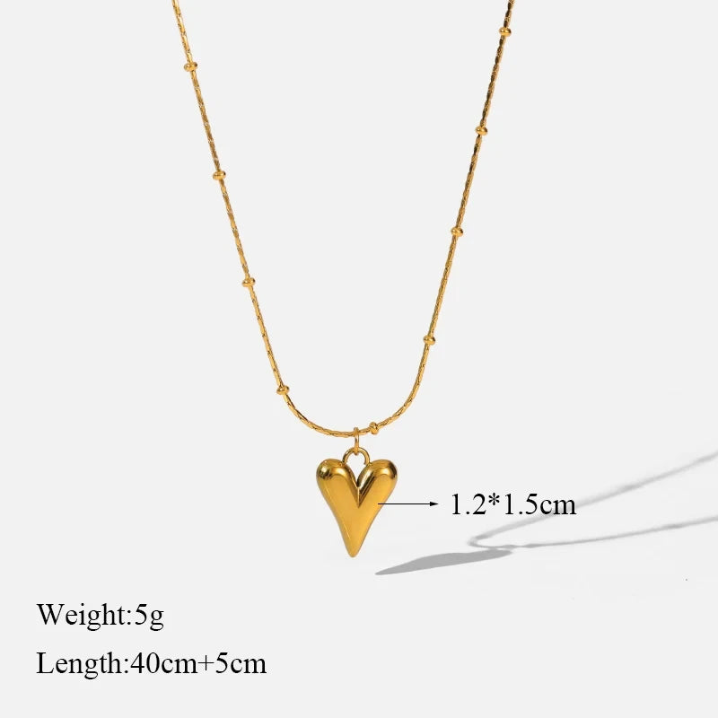 Stainless Steel Heart Pendant Chain Necklace for Women Stylish Trend Girls Neck Choker Jewelry Gifts Waterproof