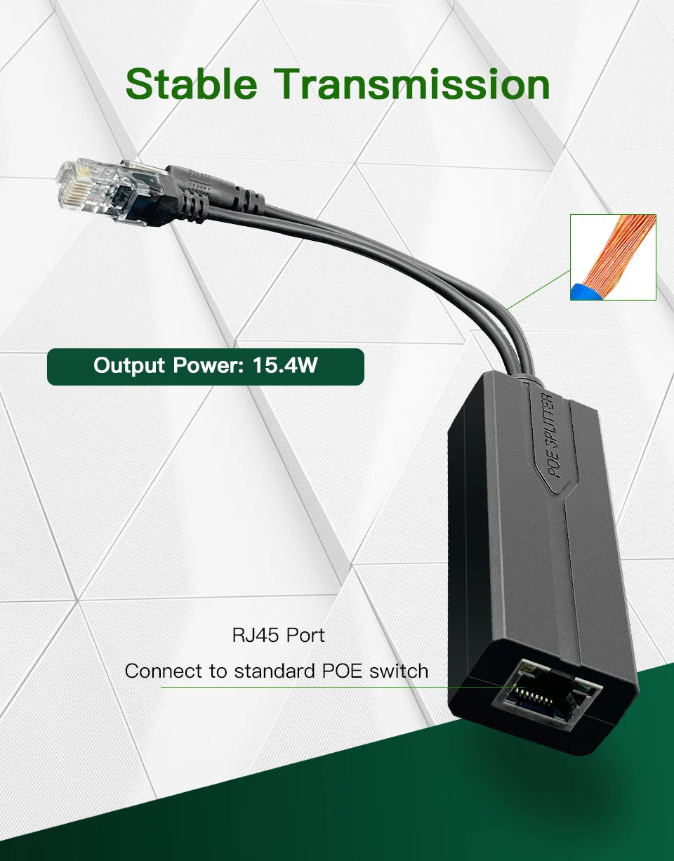 Standard POE Splitter 48V to 5V 12V 1.2A 2A Micro USB tpye-C 100M/1000M POE Camera Injector Power Supply for Huawei Hikvision