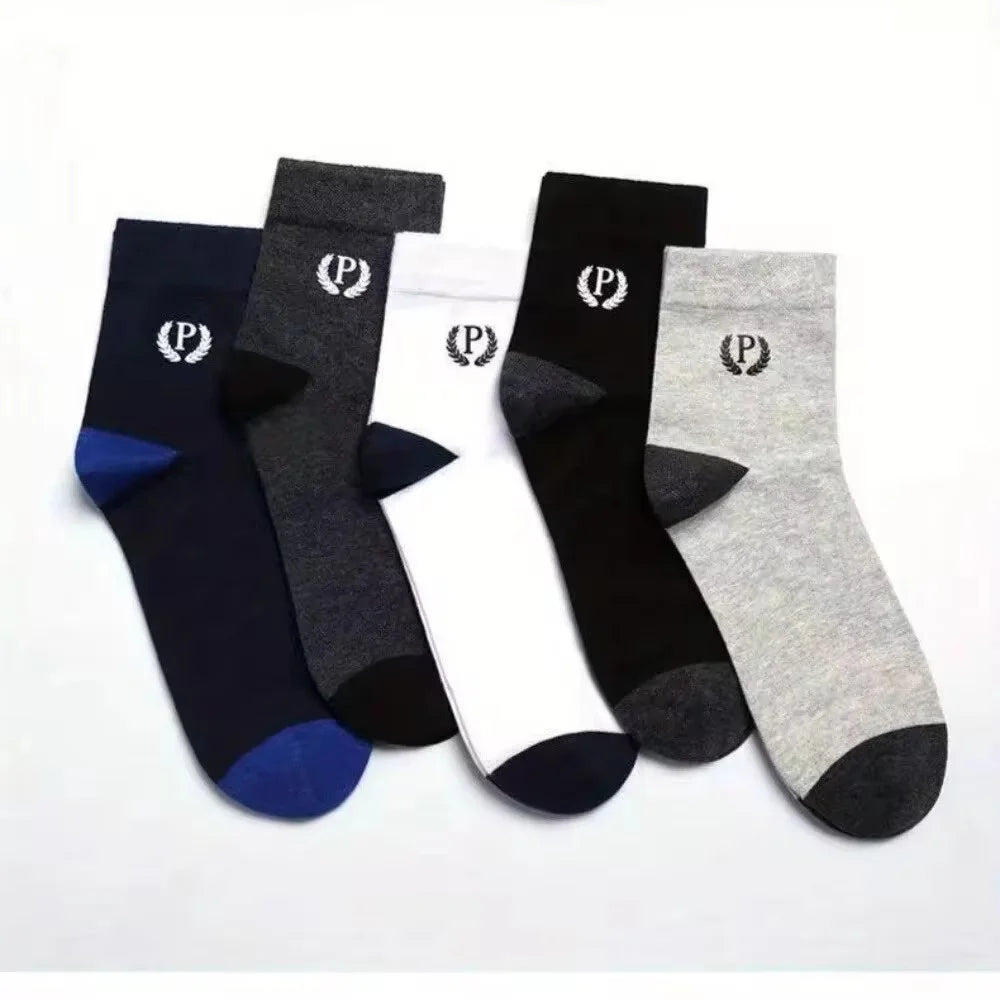 5 Pairs Of Men's Socks, Autumn And Winter Vintage Fun Fashion Athletic Socks, Sports Trend Socks