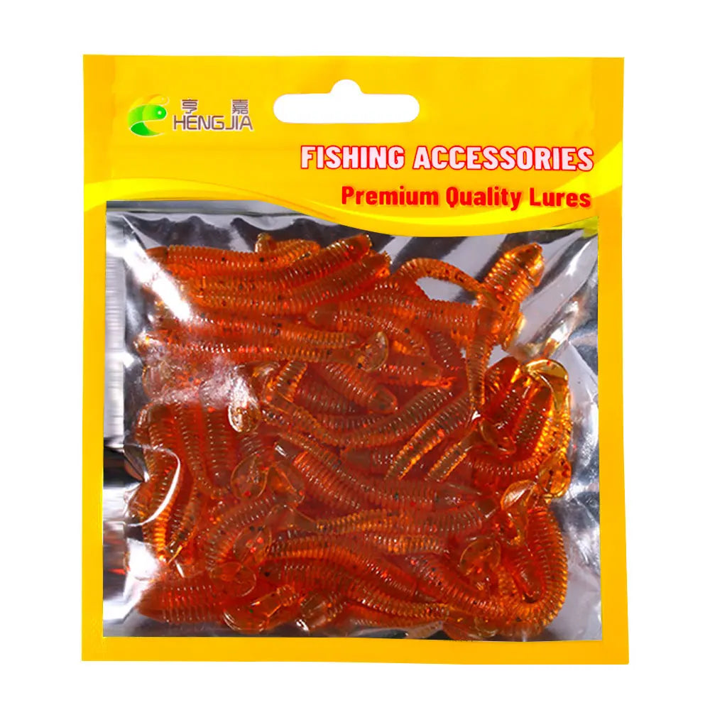 Hengjia 50pcs/Lot 4.5CM Small Soft Worm Swimbait T Tail Silicone Bait Wobbler Fishing Tackle for Carp Bass Pike