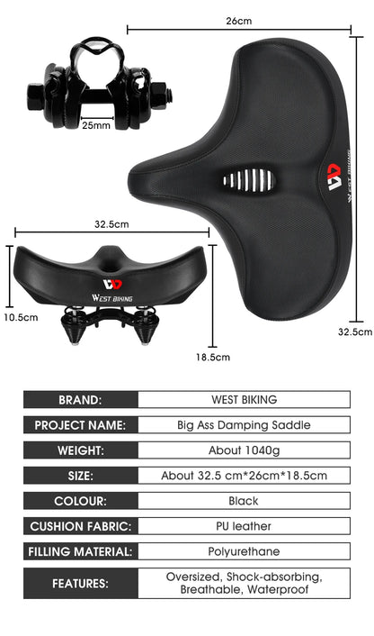 Sillín de bicicleta ergonómico WEST BIKING para ciclismo de larga distancia, con cojín ancho y grueso, cómodo sillín para bicicleta de montaña y turismo