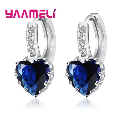 Romantic Heart Crystal Loop Lever Back Earring Austrian Cubic Zircon 925 Sterling Silver Hoop Jewelry for Women Fashion