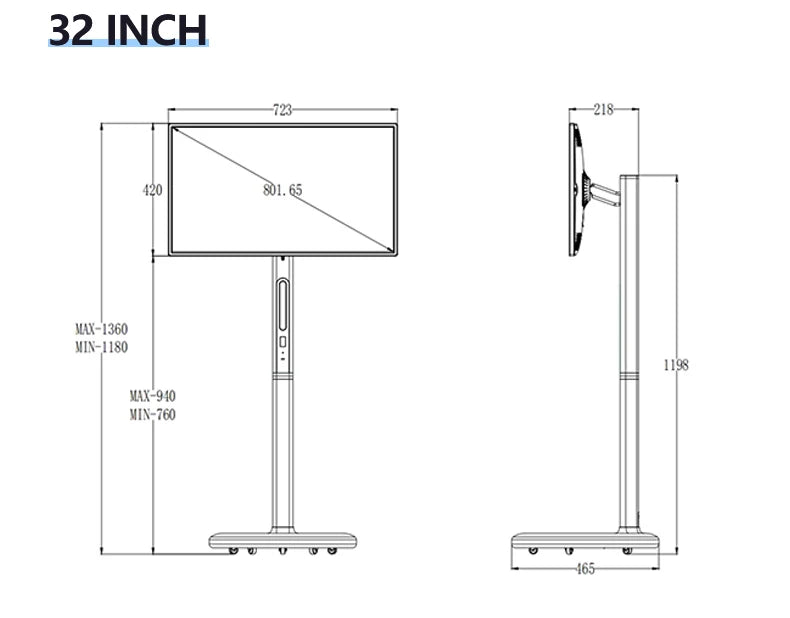 TouchWo Standby me 27 32 inch Moving Smart portable Television Monitor Touch Screen Rolling Rechargeable Tv Stand On Wheels