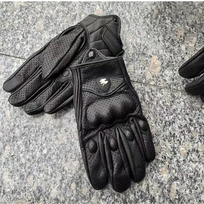 Guantes de cuero auténtico para motocicleta con pantalla táctil, antideslizantes, con nudillos duros y dedos completos, equipo de protección para deportes al aire libre, motocross, ATV