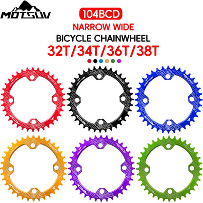 Bicycle Crank 104BCD Round Shape Narrow Wide 32T/34T/36T/38T MTB Chainring Bicycle Chainwheel Bike Circle Crankset Single Plate