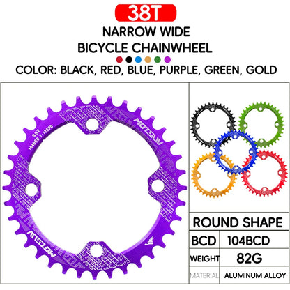 Bicycle Crank 104BCD Round Shape Narrow Wide 32T/34T/36T/38T MTB Chainring Bicycle Chainwheel Bike Circle Crankset Single Plate