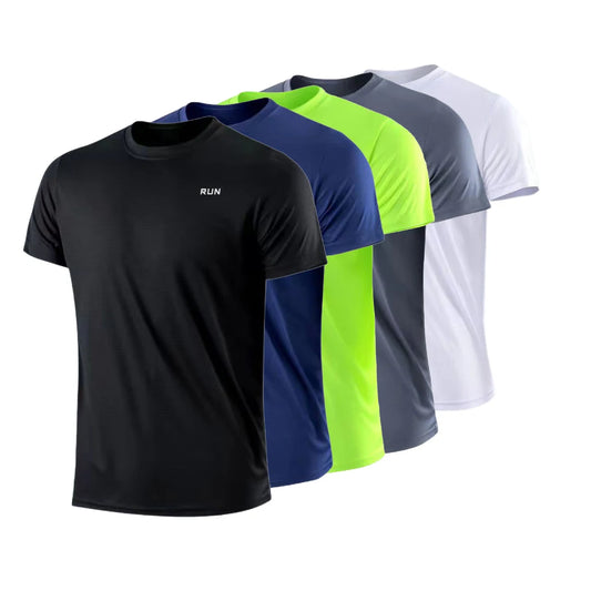 Camiseta de manga corta de secado rápido para hombre, para gimnasio, correr, con absorción de humedad, cuello redondo, para entrenamiento, ejercicio, gimnasio, deporte, camisetas ligeras