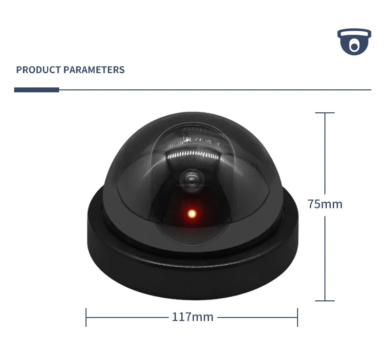 Cámara ficticia de CCTV con domo de plástico negro creativo, cámara falsa con luces LED intermitentes, alimentación mediante batería AA, sistema de seguridad de vigilancia