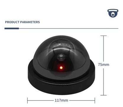 Cámara ficticia de CCTV con domo de plástico negro creativo, cámara falsa con luces LED intermitentes, alimentación mediante batería AA, sistema de seguridad de vigilancia