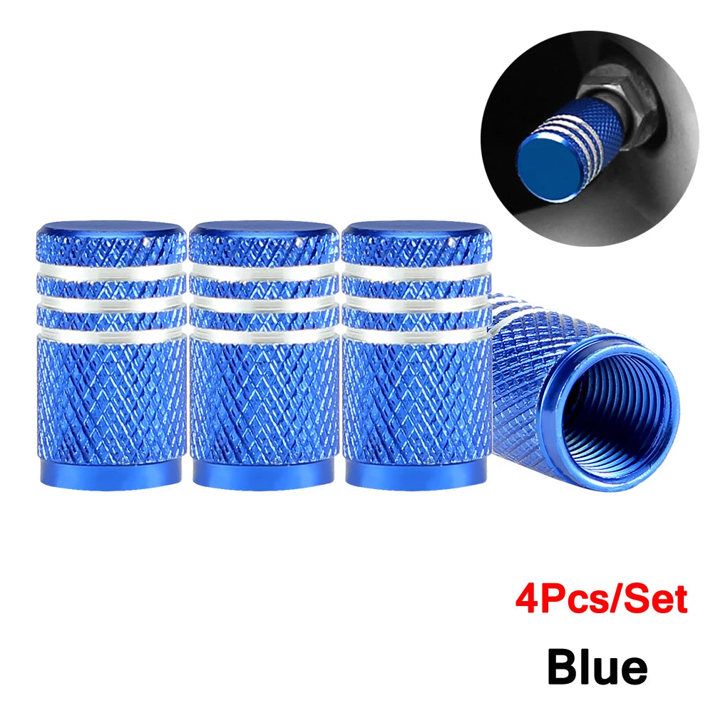 DSYCAR 4Pcs Silver Car Tire Valve Stems Cap Knurling Style Tire Valve Cap Aluminum Tire Wheel Stem Air Valve Cap for US Schrader