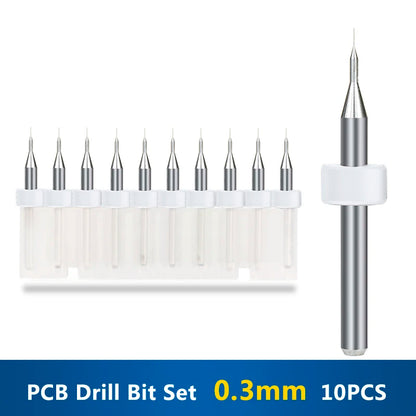 XCAN 10 piezas/juego de brocas mini para PCB de carburo de tungsteno de acero de 0,3 mm a 1,2 mm para máquina de brocas CNC para circuitos impresos