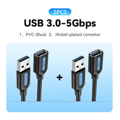 Vention USB to USB Cable USB 3.0 2.0 Male to Female Extension Cable USB 3.0 Data Cord for Smart TV PC SSD USB 2.0 Cable Extender