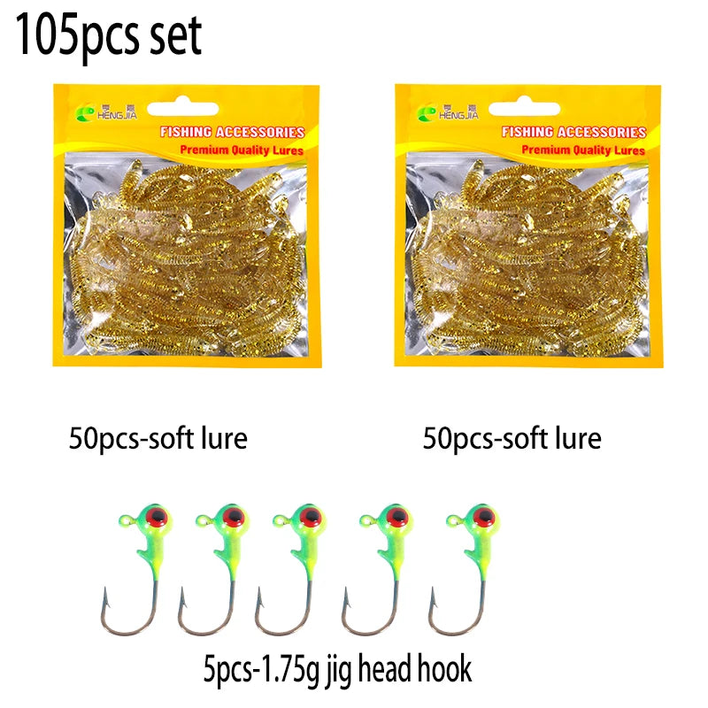 Hengjia 50pcs/Lot 4.5CM Small Soft Worm Swimbait T Tail Silicone Bait Wobbler Fishing Tackle for Carp Bass Pike